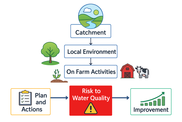 Diagram of interaction between catchment, risks and actions