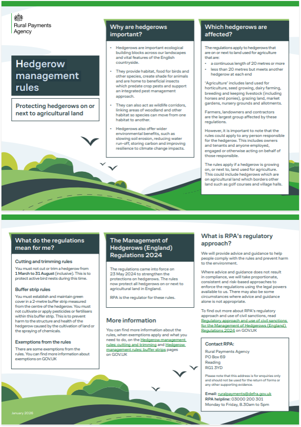 Image of hedgerow management rules leaflet content 