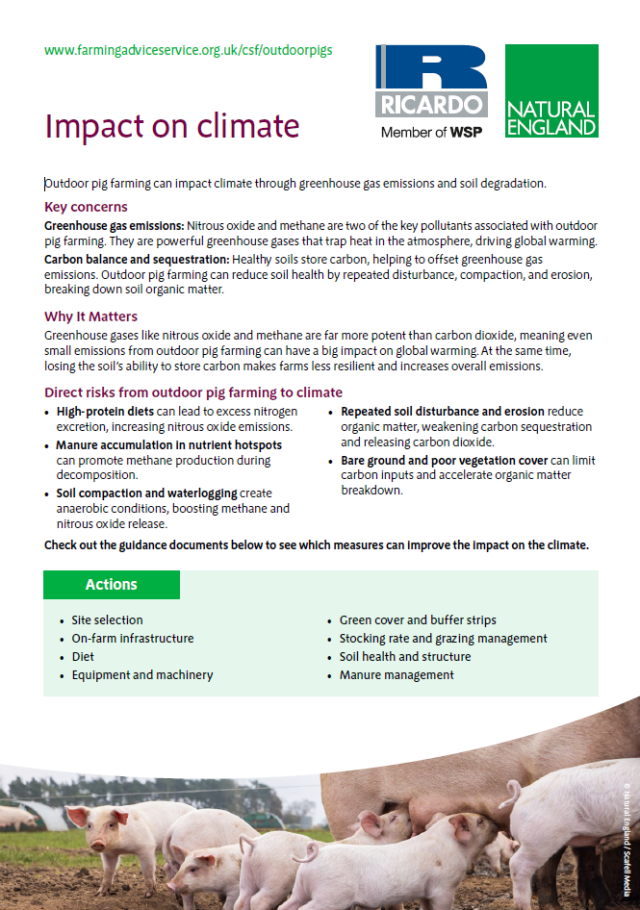 Natural England Outdoor Pigs Guidance - Impact on climate guidance front page