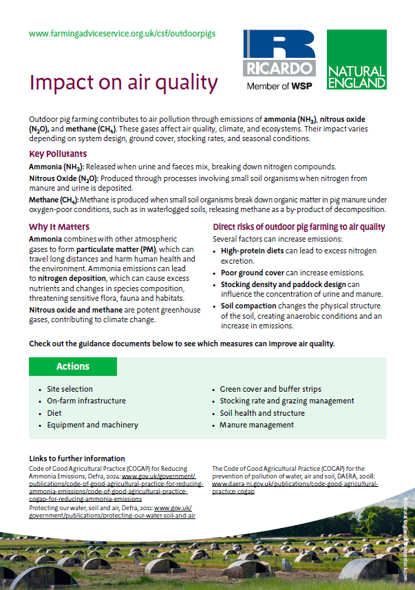 Natural England Outdoor Pigs Guidance - Impact on air quality