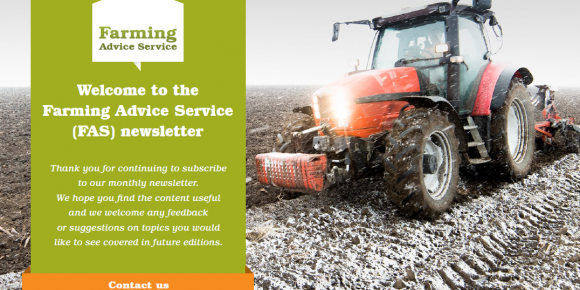 Newsletter front page with photo of tractor in frost